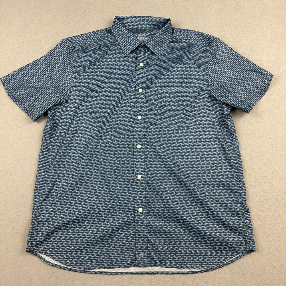 Vineyard Vines Shirt Men Large Blue Fish Print Button Up On The Go Performance L